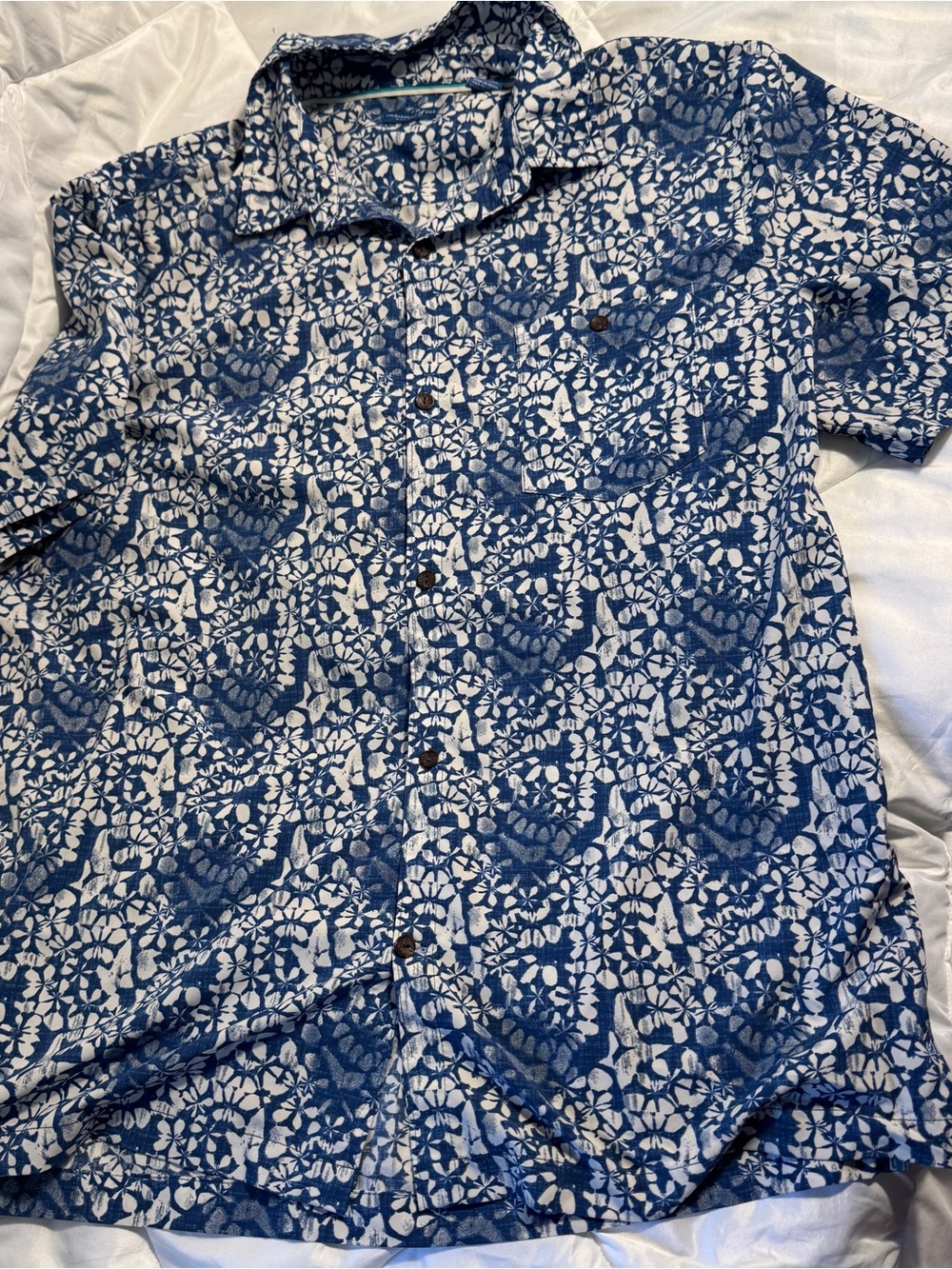 Caribbean Joe Mens XXL Hawaiian Shirt Blue Floral Tropical Button Up Stretch